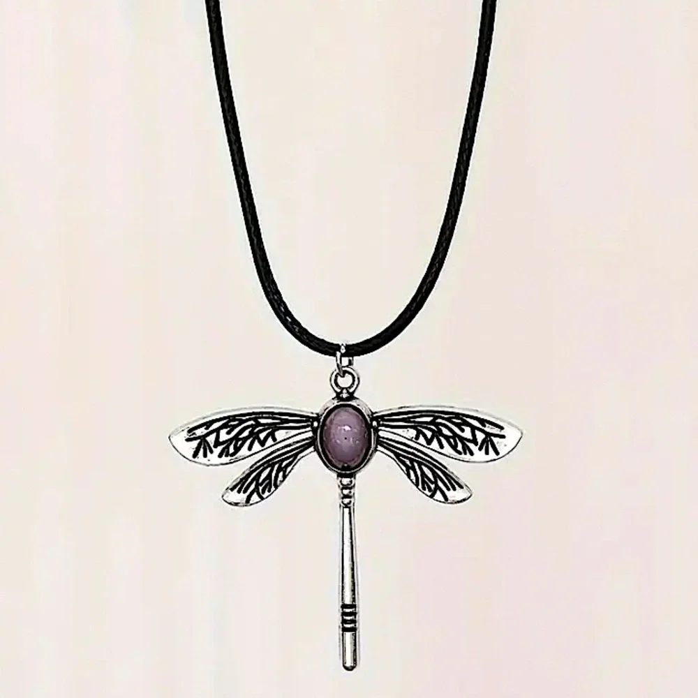 Stone Dragonfly Vintage Statement Pendant Necklace, Bohemian, Boho, Tribal - Picture 5 of 5